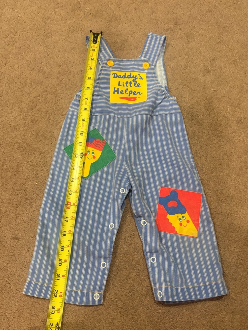 Vintage Daddy’s Little Helper Retro Pinstripe Snap Button Overalls, 12 Months - Picture 11 of 11